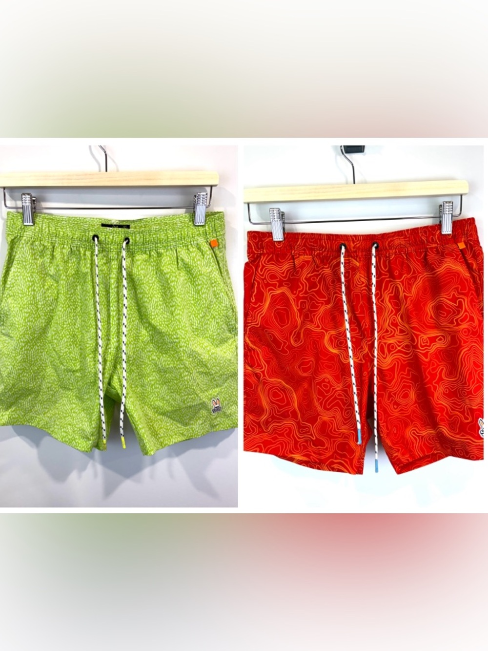 2 pairs of Psycho Bunny Patterned Swim Trunks with Drawstring size S